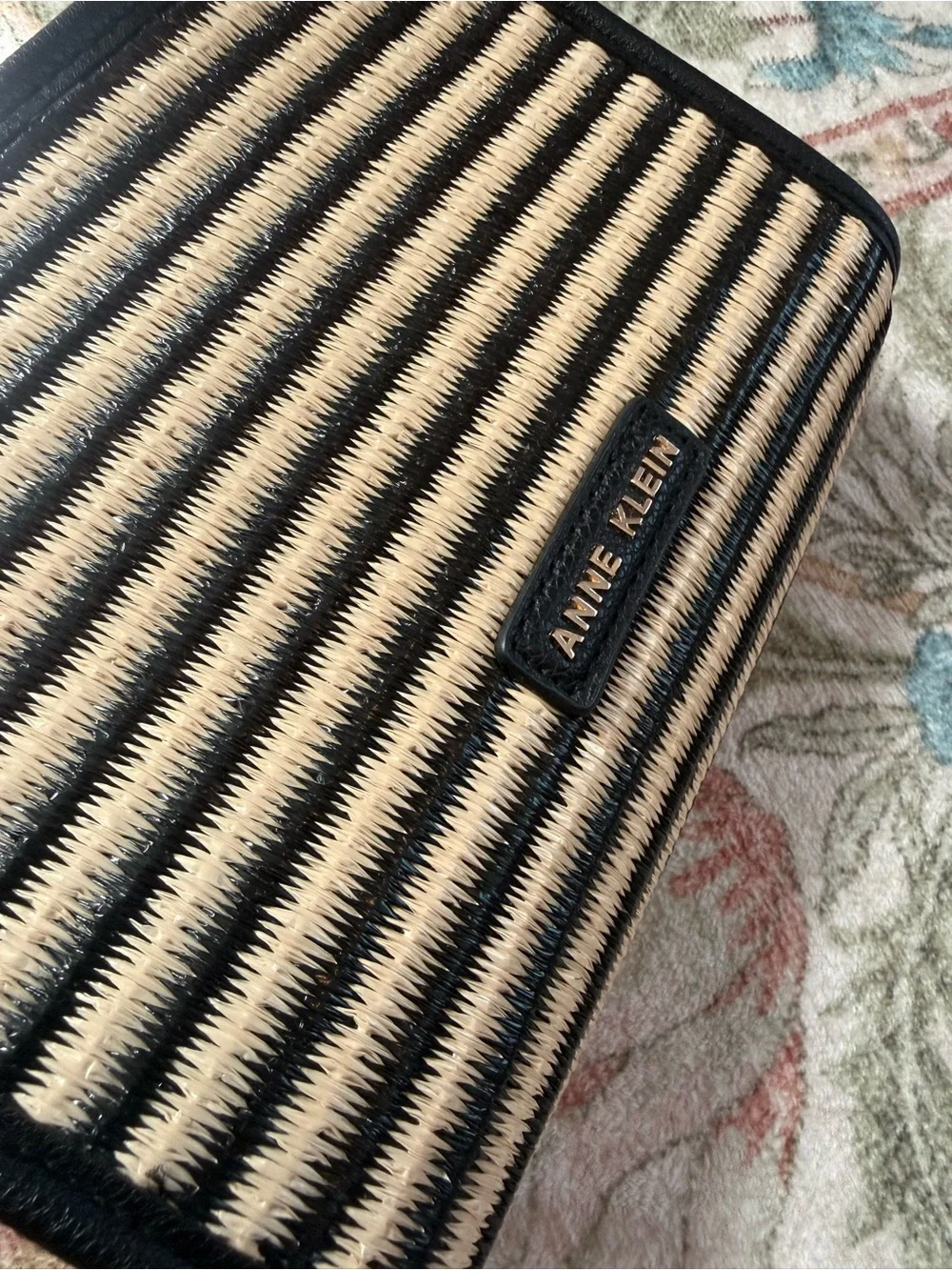 Anne Klein Black & Natural Striped Wristlet